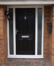 Black solid 6 panel door with glass side panels